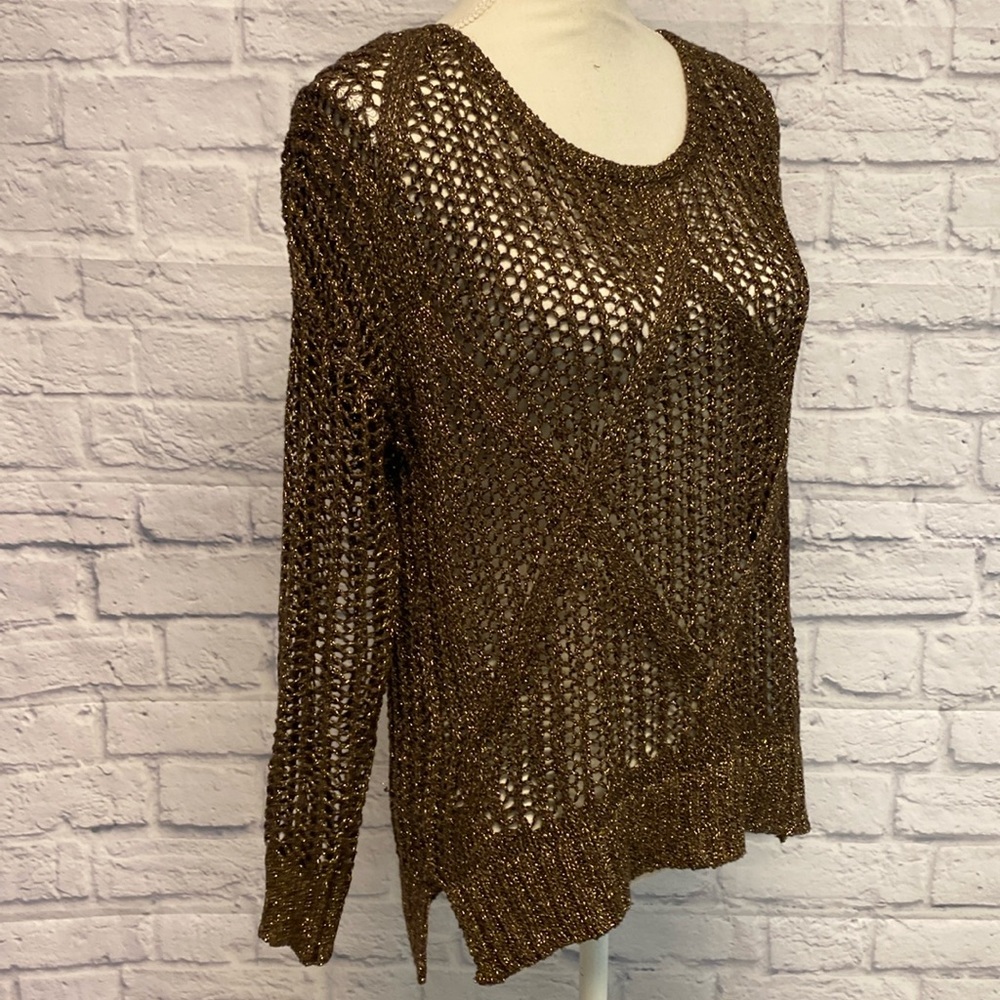 I Jeans by Buffalo Metallic Gold and Brown Crochet Knit Sweater Size Medium - Picture 3 of 10